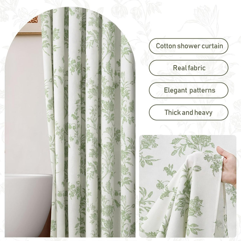 Lark Manor™ Sage Green Shower Curtain,Cotton Floral Cottagecore Shower Curtains For Bathroom 72 ...
